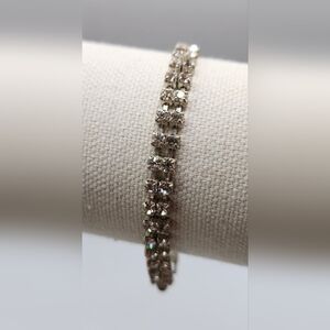 Vintage Double Strand Rhinestone Bracelet Bling Sparkle 7" Inch Silver Tone